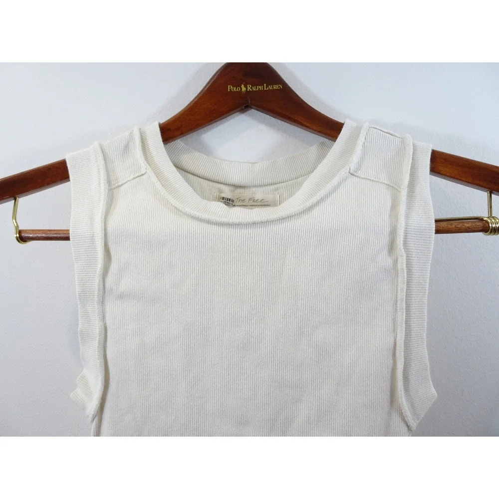 We The Free People Ribbed Muscle Tank Top Cream White Seam Detail Small Gorpcore